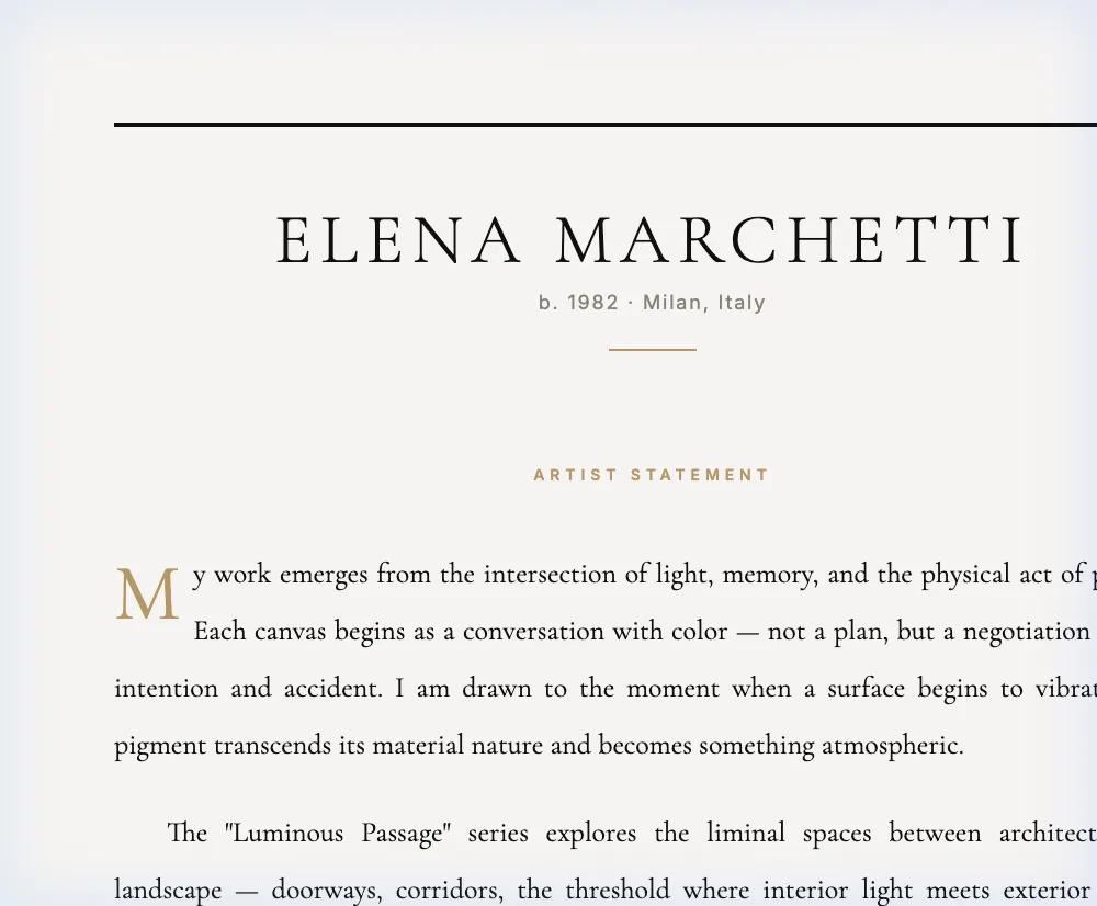 Artist Statement sample — editorial gallery text