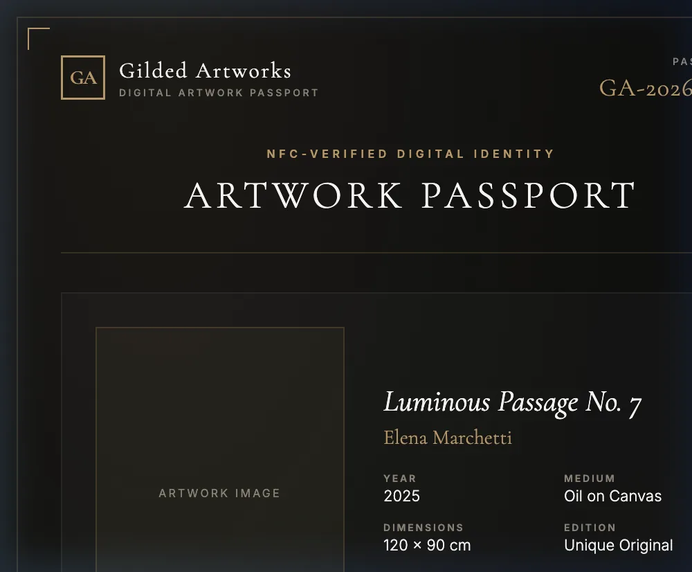 Artwork Passport sample — NFC-linked digital identity