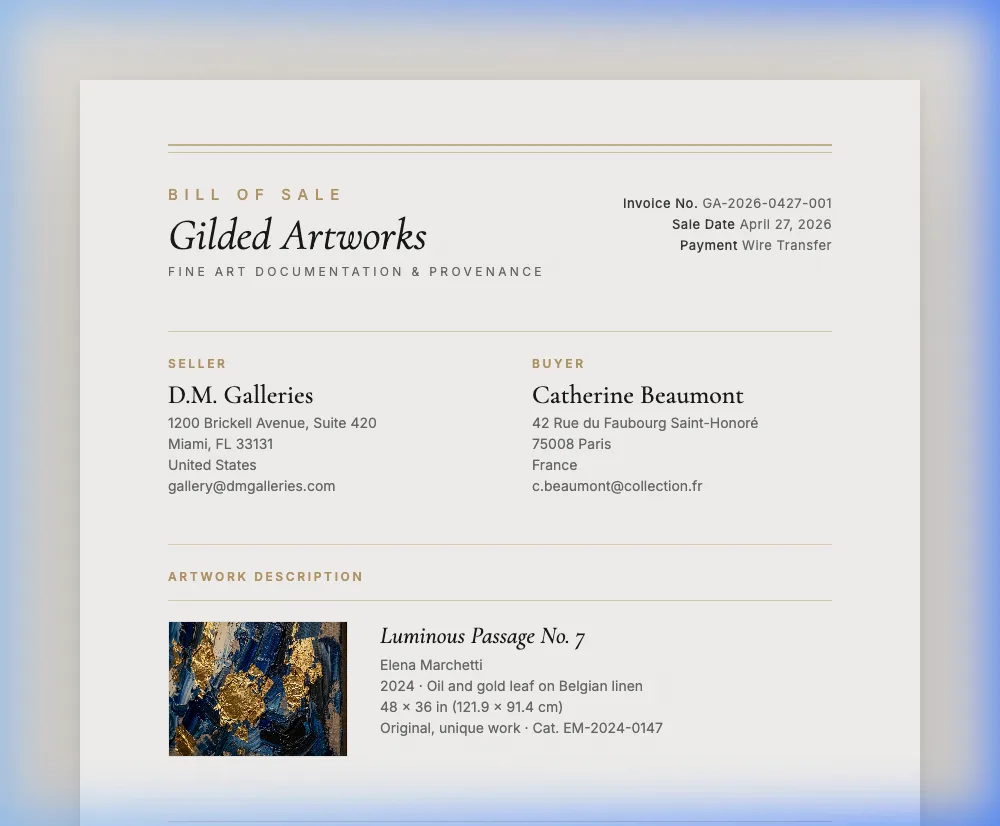 Bill of Sale sample — legal transfer documentation